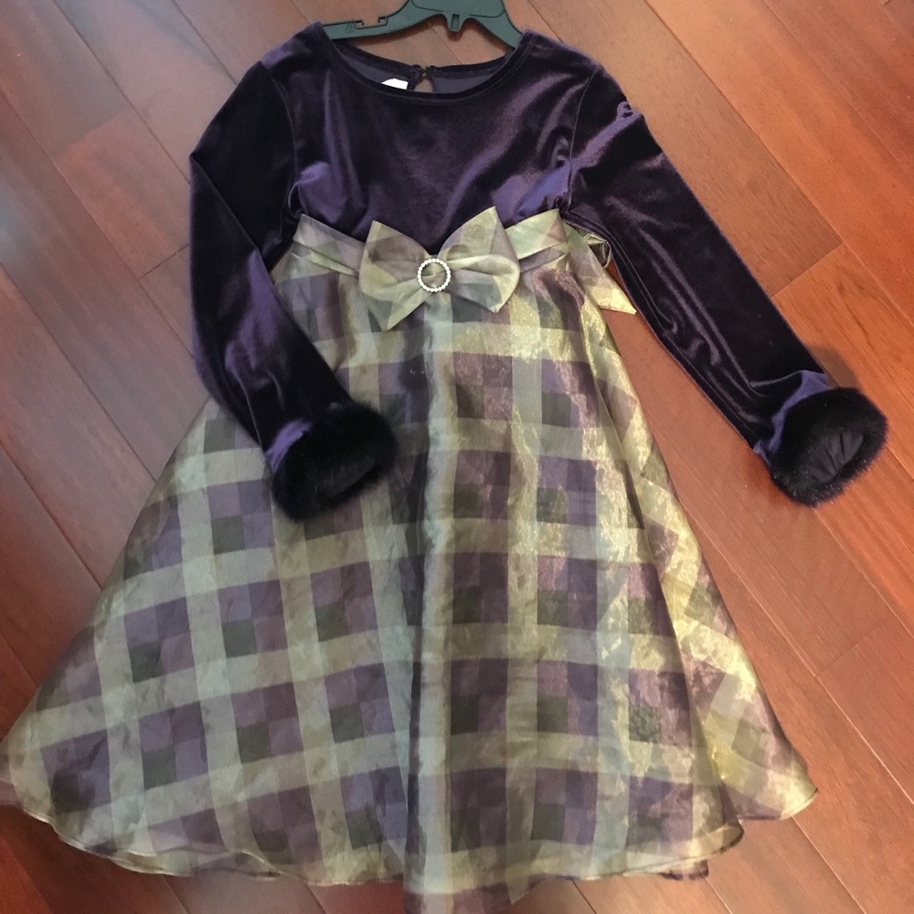 Purple faux fur velvet bodice dress